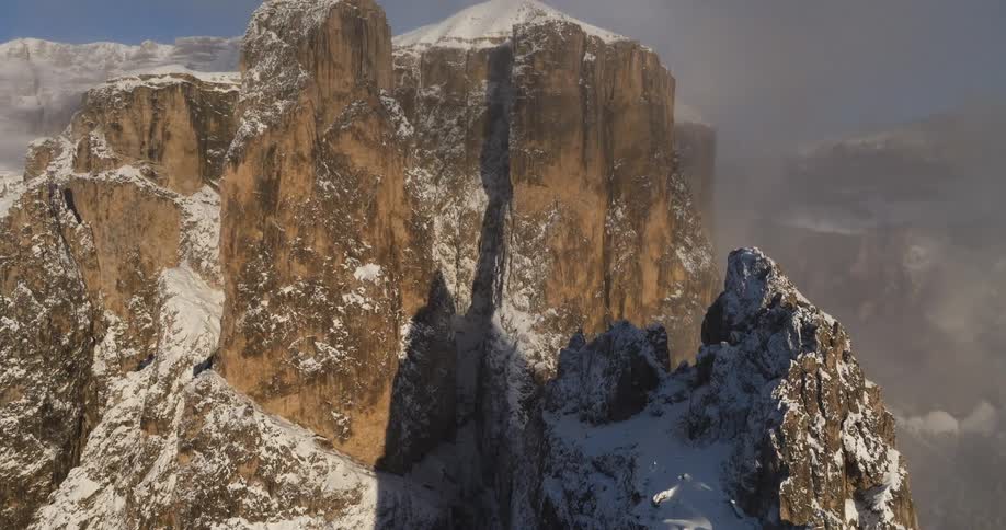 Aerial view of snow covered mountains are on display