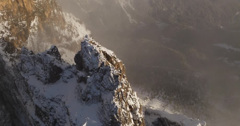 Mountains are covered with snow in the winter time