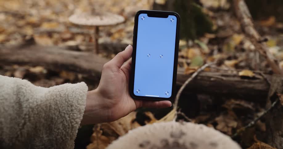 A person holding a smartphone outside and swiping the screen