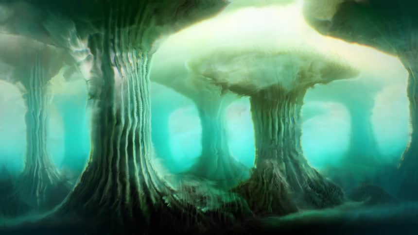 Abstract flowing green and blue liquid landscape