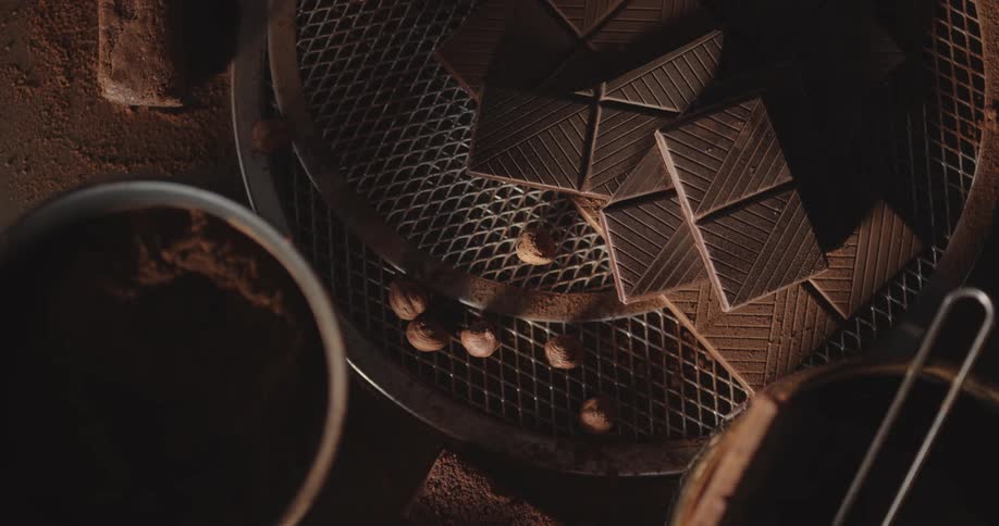 Close up view of pieces of chocolate is displayed
