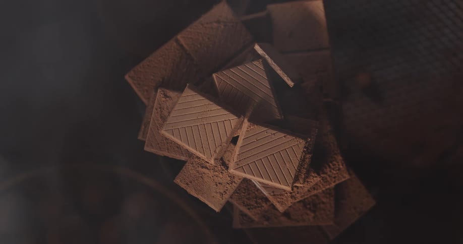 Closeup of chocolate bars and cocoa powder