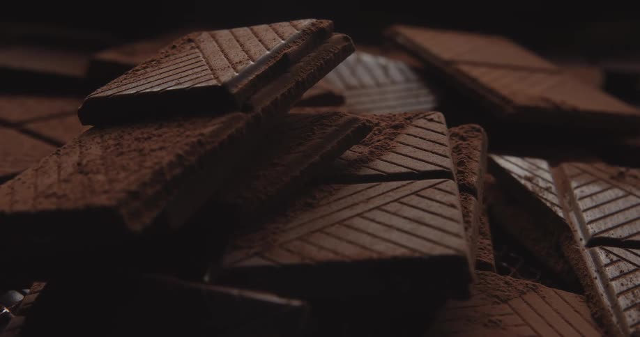 Close up view of bars of chocolate is displayed