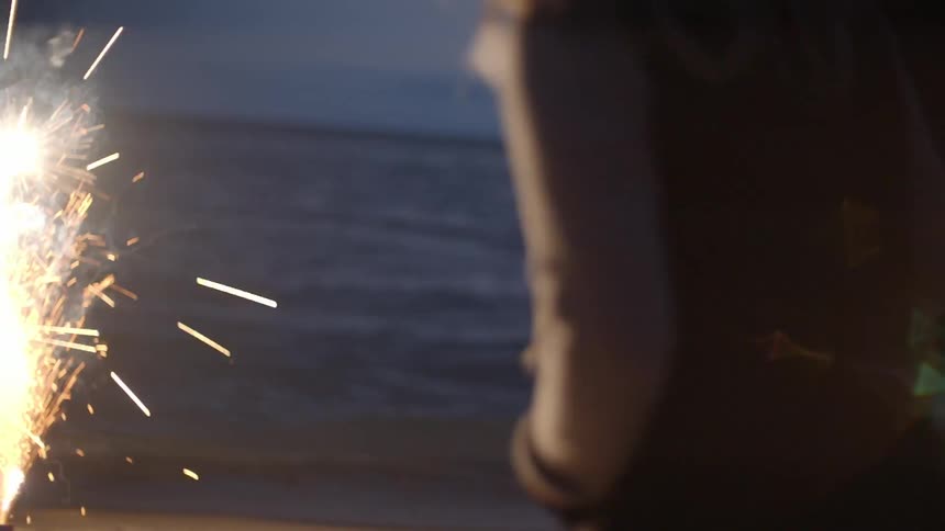 People are lighting off fireworks on the beach