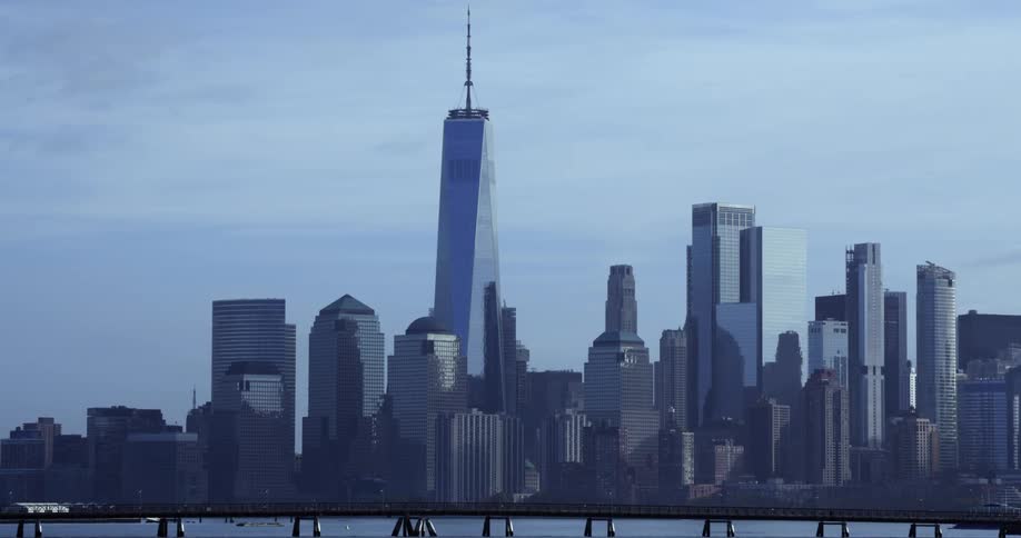 City skyline with skyscrapers and high rise buildings