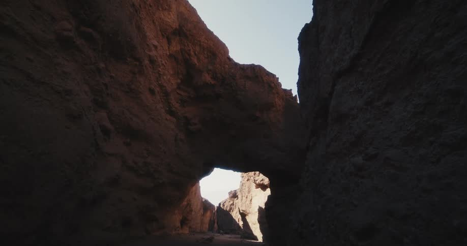 A view up from the bottom of a canyon