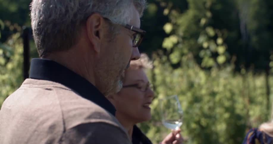 Retired Couple on Vacation on Wine Tasting Tour at Vineyard