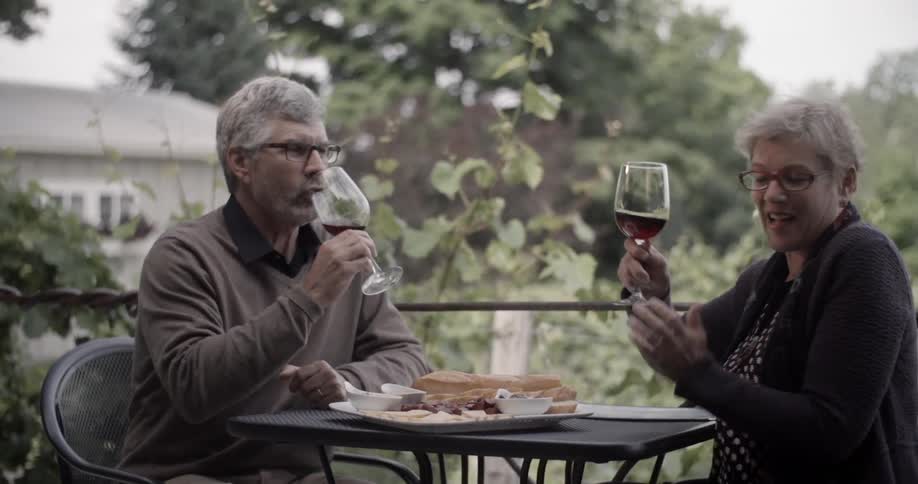 Retired Couple on Vacation on Wine Tasting Tour at Vineyard