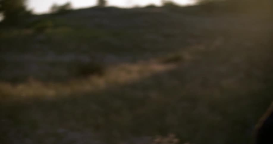 A woman takes a picture of a man at dusk