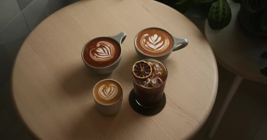 Cups of coffee are on the table