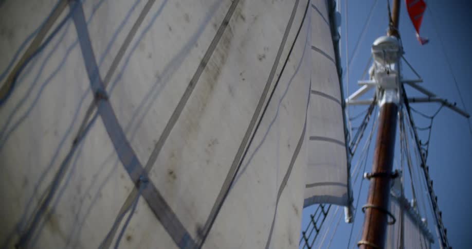 The sails of this boat are moving from the wind