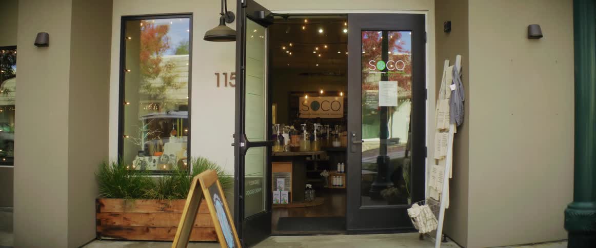 Entrance of a small street shop or restaurant at daytime