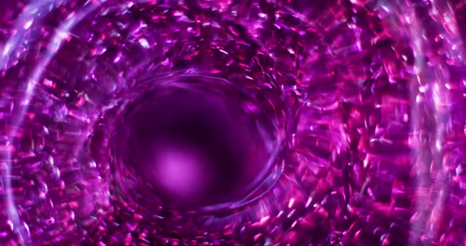 Pink particles spin inside a rapidly turning magenta vortex tunnel