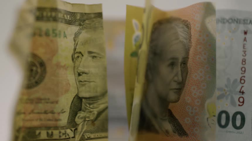 The faces of people on currency as the bills rotate