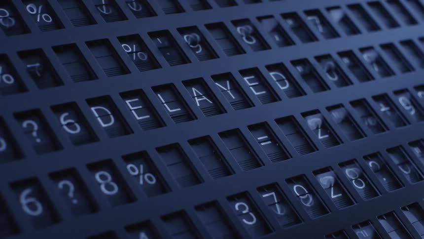 Flipboard display flips individual slots until the word delayed is left