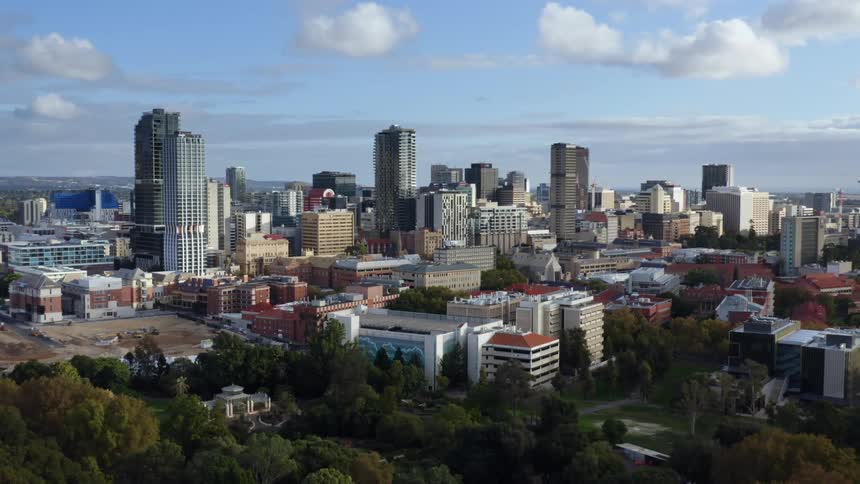 The city is full of tall buildings