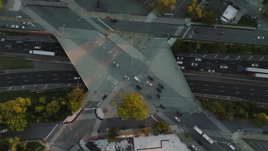 Cars travel on the roads through the city