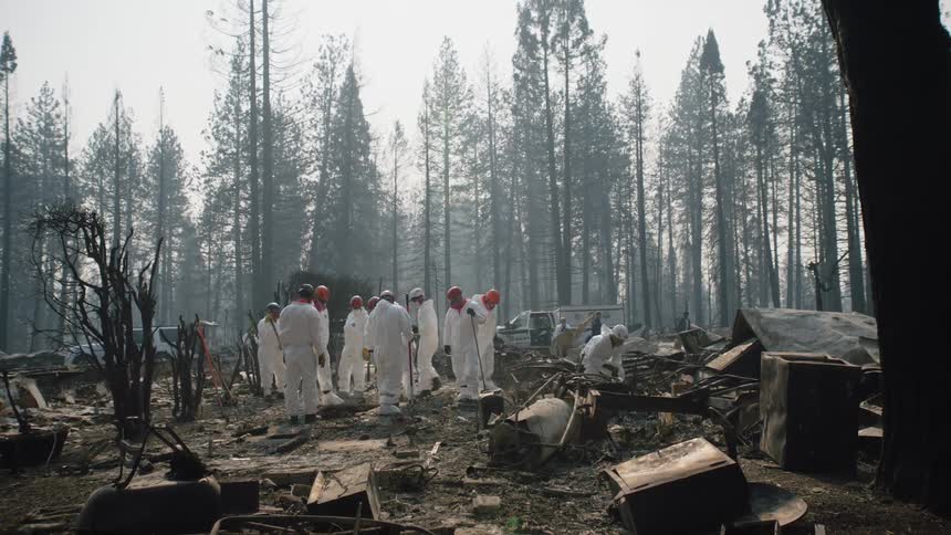 There are people in the wilderness and they are cleaning up