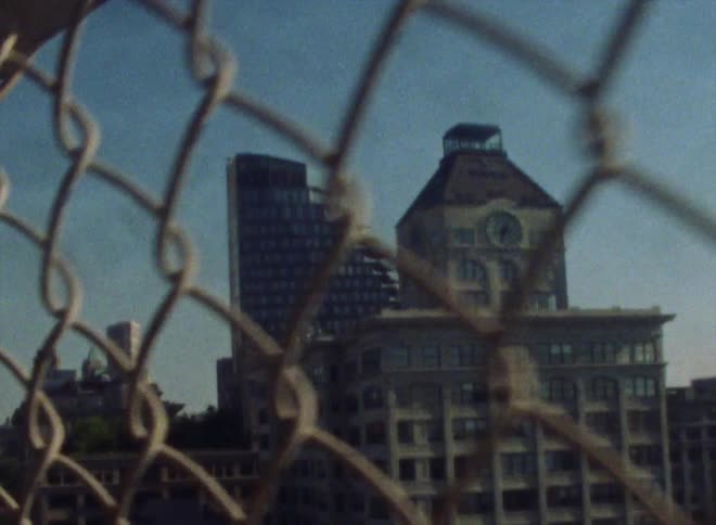 Through the fence is a tall building