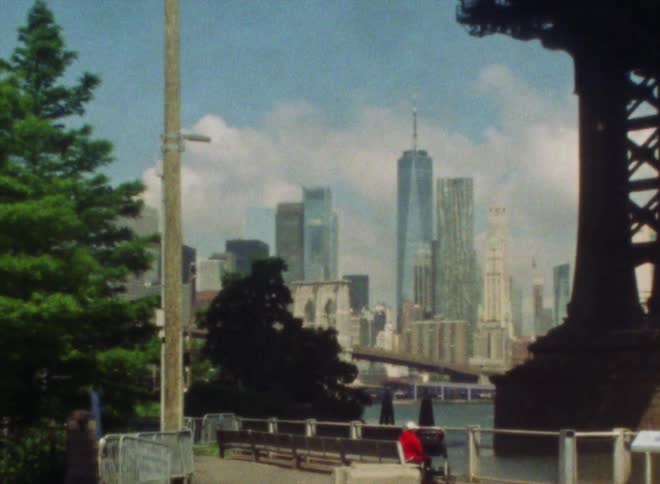A city skyline of tall buildings and skyscrapers