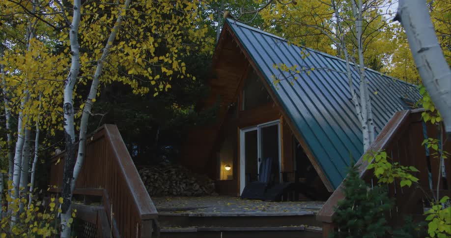 Exterior view of cottage in the woods