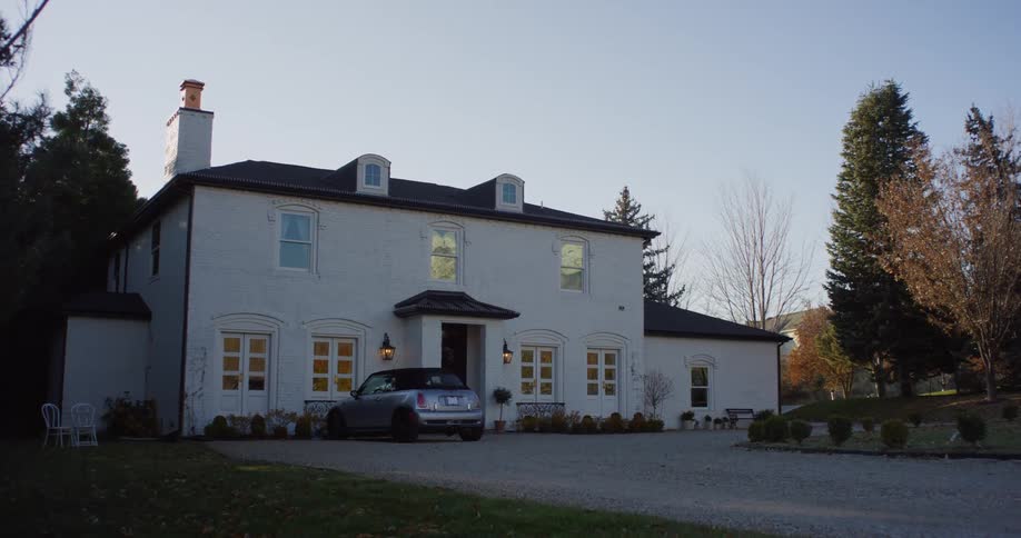 Exterior view of villa house and garden in the countryside