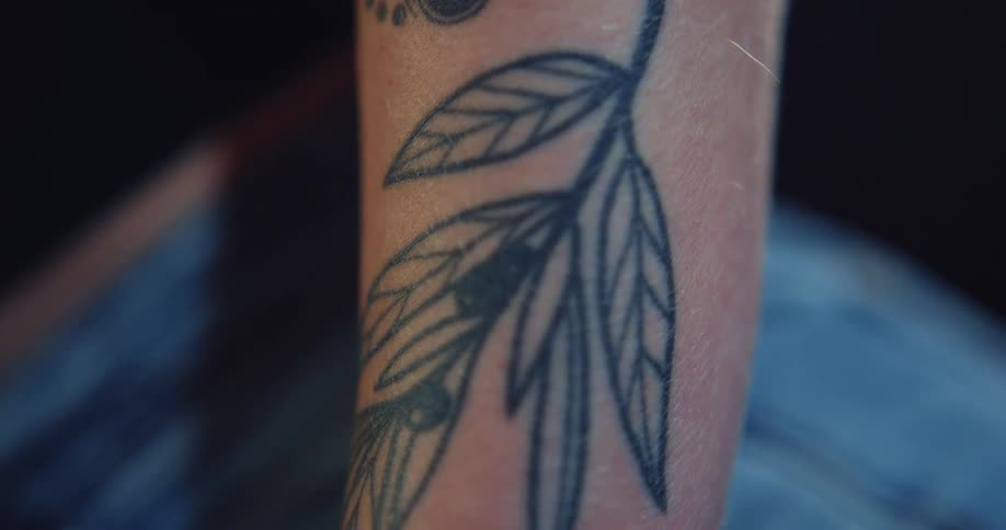 Close up female models arm with tattoos
