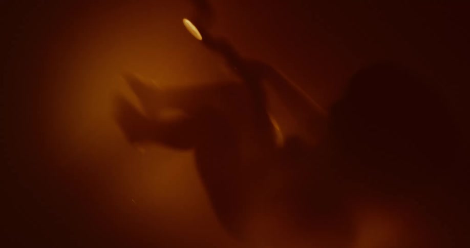 Back lighting silhouettes baby and umbilical cord