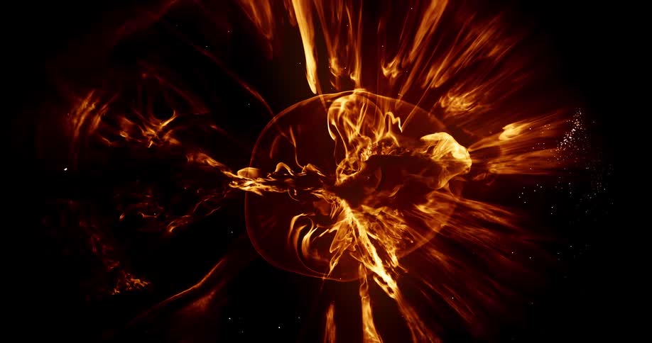 An organic orange glowing substance explodes and spreads from a ring across the darkness like flames of hot lava
