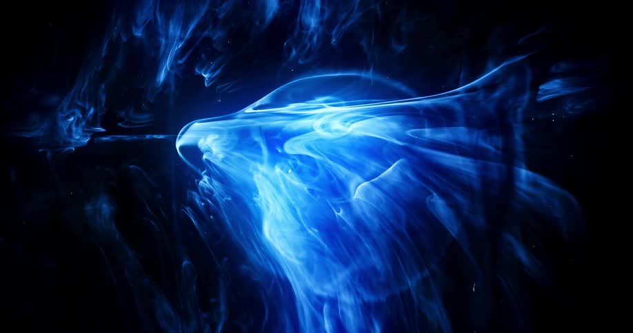Blue lights spread and flow forming sheets and shapes against a black background