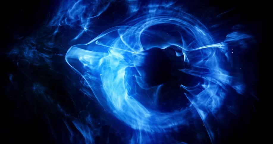 Neon circular blue lights moving in darkness