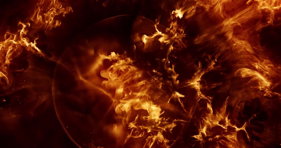 An organic orange glowing substance spreads from a ring across the darkness like flames of hot lava