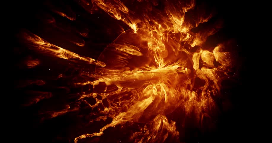 An abstract scene appears to look like a slowly moving explosion of fire