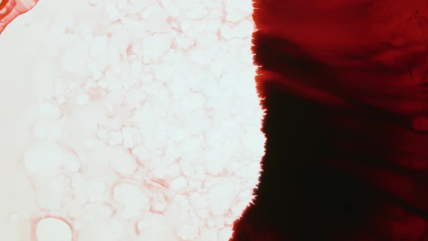 White bubbling liquid pooling over a red and black surface