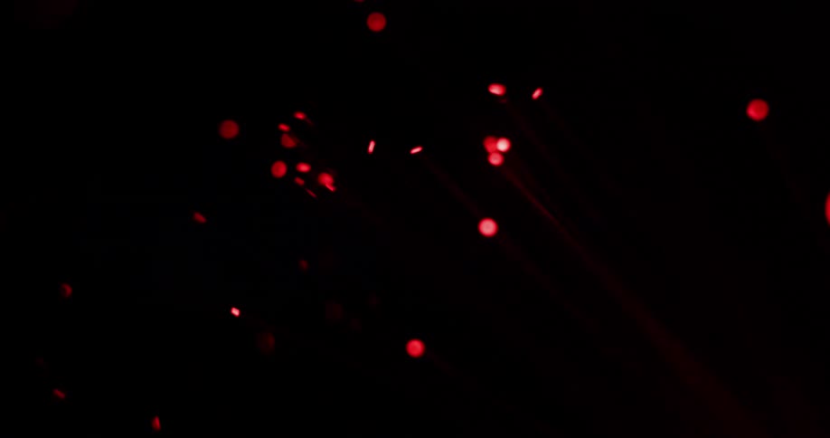 Several small lights glow on the ends of thin fiber optics