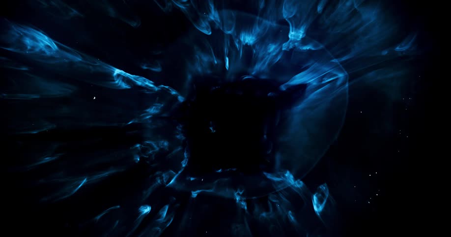 A dark liquid flows through another bluish tinted liquid in this abstract scene