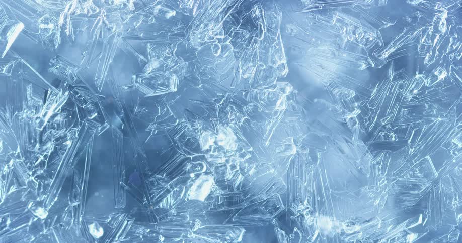 Translucent crystals views of flowing blue and white liquid