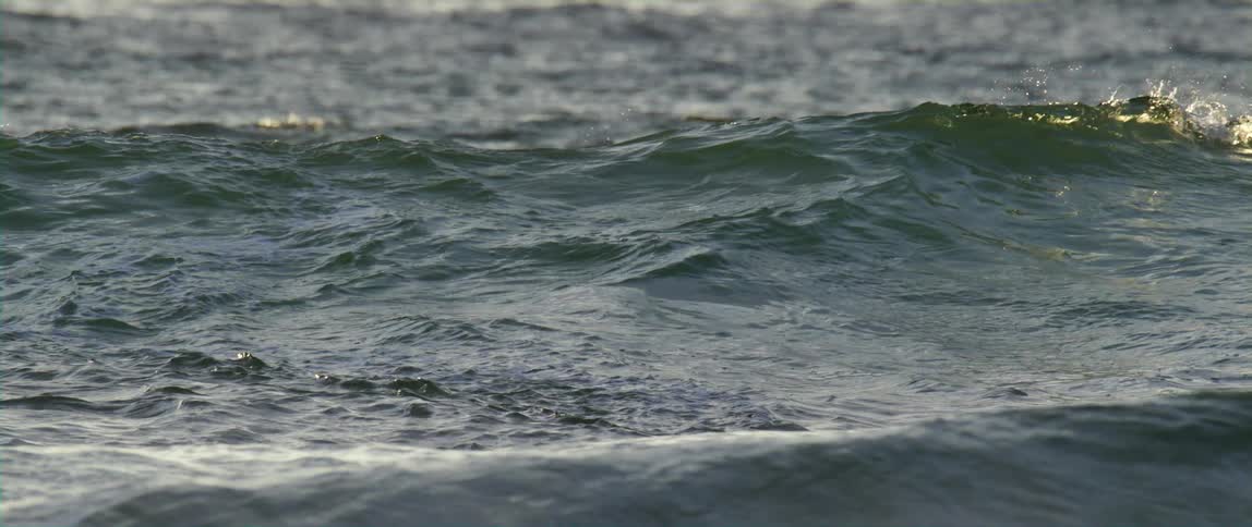Slow motion footage of small ocean waves at evening