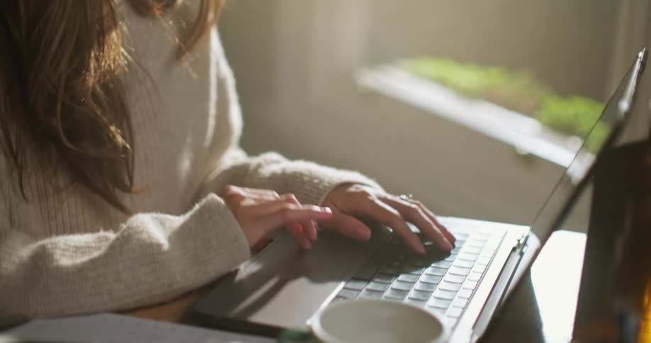 Young woman on laptop in cafe