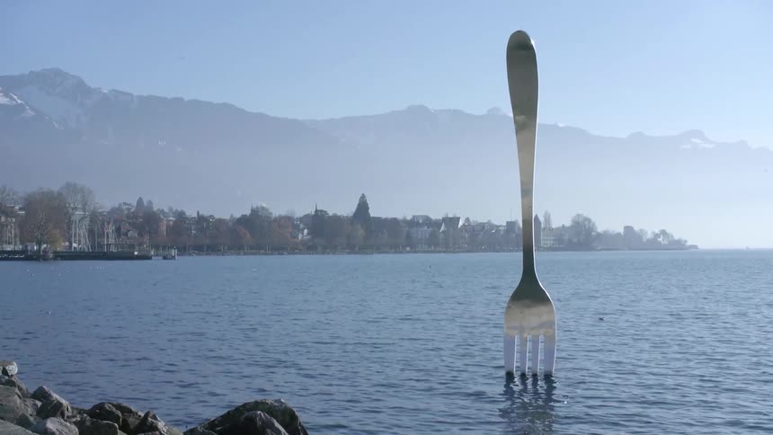 A giant fork in a body of water