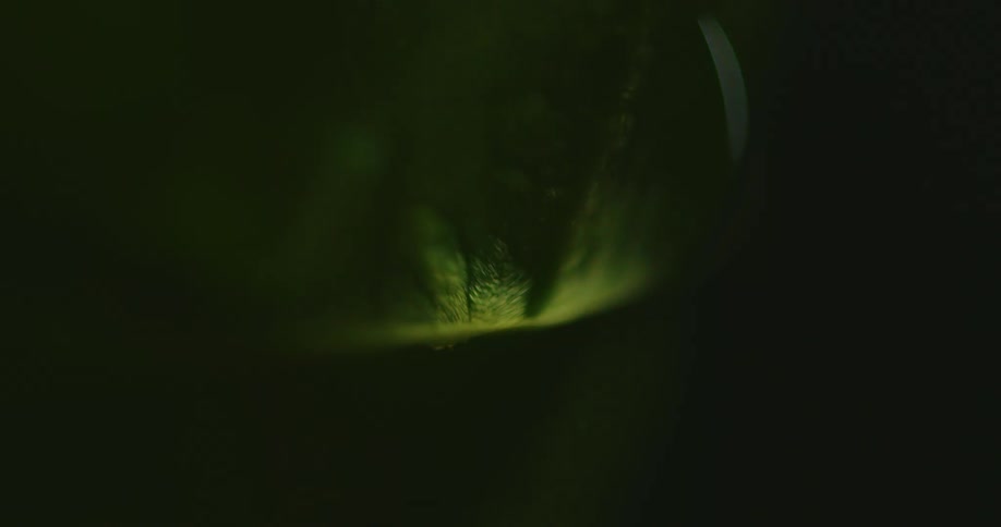 Extreme close up of sunlight shining over a drop of water over a green leaf