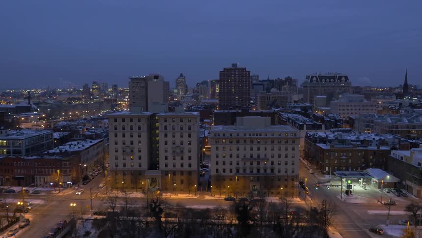 A city at dusk