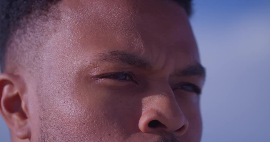 Close up of a mans face outside