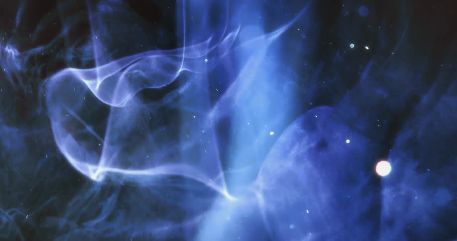 Thin layer of blue vapor flows across black dotted with spots of various sizes