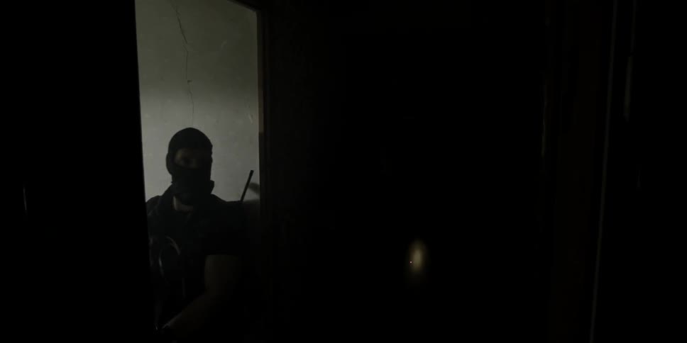 Police move through a dark home with weapons