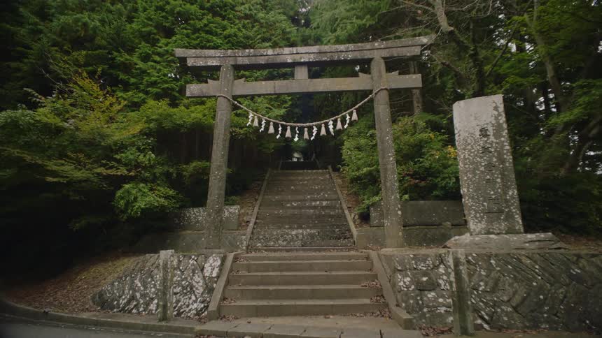 Entrance to a temple in japan surrounded by green lush vegeation