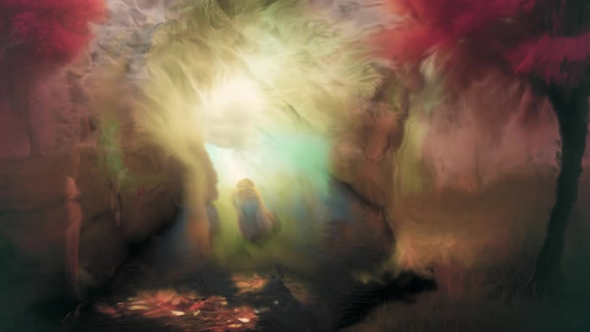 A painting of a road morphs into different images