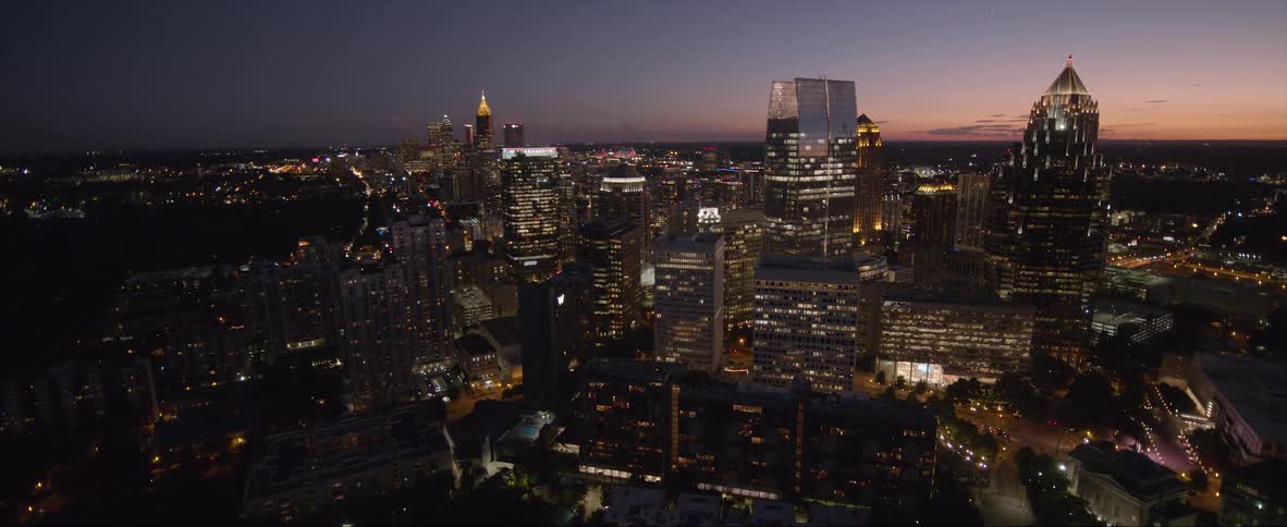 An aerial view of tall buildings in a big city