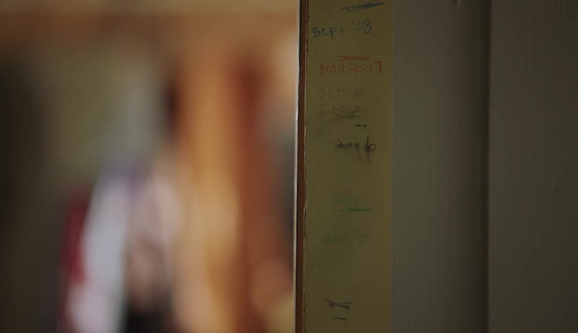 Notes are written on masking tape running along a door frame