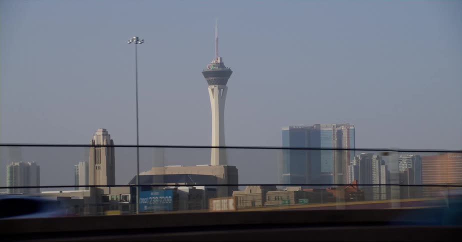 Exterior view of the strat tower and high rise buildings in the city